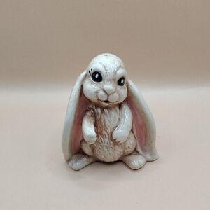 Vintage Ceramic Hand Painted Long Eared Bunny Figurine. Cream and Pink 4"